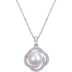 Collier à pendentif en or blanc 14 ct avec perle d'eau douce 10-10,5 mm et diamants de 0,25 ct PT