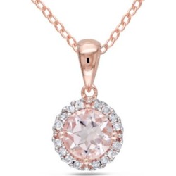 Collier en argent sterling plaqué rose avec morganite et auréole de diamants 0,85 ct PT
