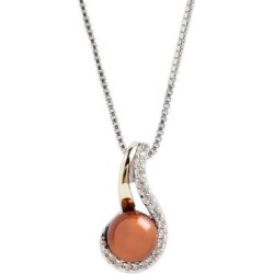 Pendentif en argent/or 14 ct à perle 6,5 mm et diamants