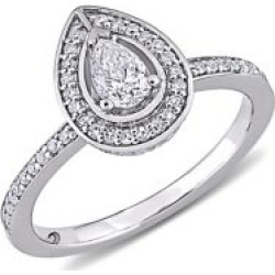 Bague de fiançailles à pourtour en or blanc 14 ct avec diamants 0,63 ct PT de taille en poire