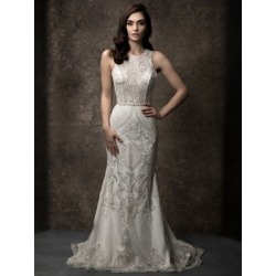 Robe de mariée trompe-l'ail ajustée et évasée avec perles Sophie
