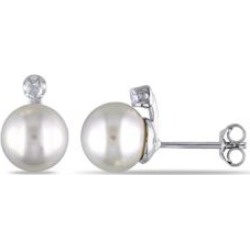Dormeuses en argent sterling avec diamants 0,06 ct PT et perle blanche