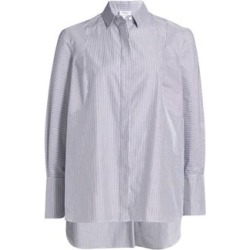 High-Low Pinstripe Tunic Blouse