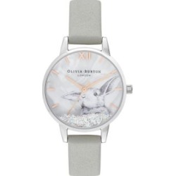Montre Snow Globe en acier inoxydable avec cristaux Swarovski et bracelet en cuir