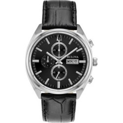 Montre chronographe en acier inoxydable avec bracelet en cuir
