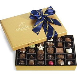 Godiva Chocolatier Assorted Chocolate Gold Gift Box, Striped Tie Ribbon, 36 pc.