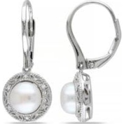 Boucles d'oreilles en halo en argent sterling avec diamants 0,05 ct PT et perle d'eau douce