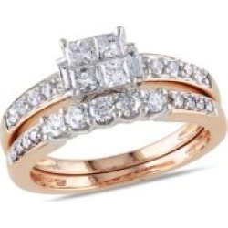 Bague en or rose 14 K avec diamants de tailles variées de 1 ct PT
