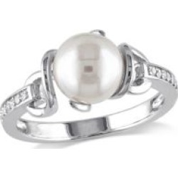 Bague en argent sterling avec diamants 0,06 ct PT et perle d'eau douce