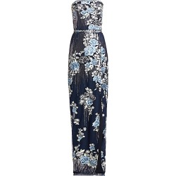 Marchesa Notte Women's Strapless Sequin Floral Gown - Navy - Size 4