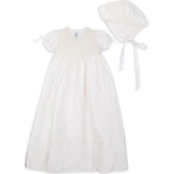 Baby Girl's Two-Piece Silk Christening Gown & Bonnet Set