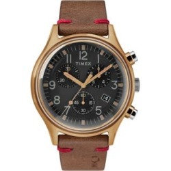 Montre chronographe en acier inoxydable avec boîtier bronze de 42 mm, cadran noir et bracelet en cuir MK1, TW2R96300VQ