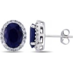 Boucles d'oreilles en or blanc 14 K avec saphirs traités par diffusion de 5,3 ct PT et diamants de 0
