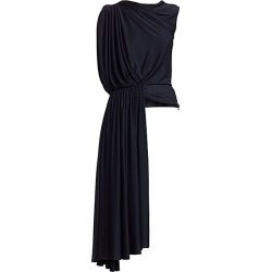 Oscar de la Renta Women's Sleeveless Asymmetric Draped Blouse - Dark Navy - Size 12