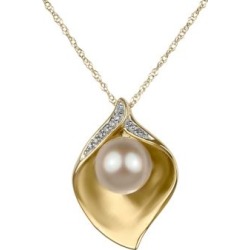Collier à pendentif en or 14 K avec perle d'eau douce de 7 mm et diamants de 0,02 ct PT
