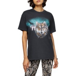 T-shirt à imprimé de loup la nuit