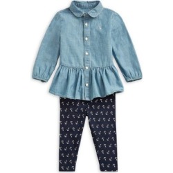 Baby Girl's 2-Piece Chambray Top & Leggings Set