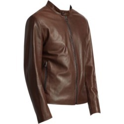 COLLECTION Banded Collar Leather Jacket