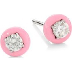 Diamonds In 18K White Gold, Diamond & Pink Ceramic Stud Earrings