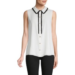 Ruffle-Trim Buttoned Sleeveless Top