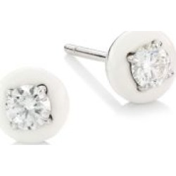 Diamonds In 18K White Gold, Diamond & White Ceramic Stud Earrings