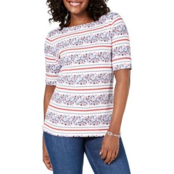 Mixed Print Elbow-Sleeve Top