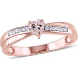 Bague avec 0,25 ct PT de morganite en forme de caur et diamants