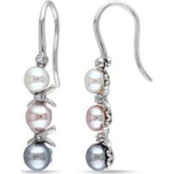 Pendants d'oreille avec diamants de 0,03 ct PT et perles de culture et d'eau douce de 5 à 5,5 mm
