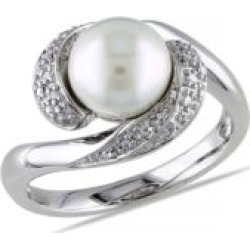 Bague torsadée en argent sterling avec diamants 0,1 ct PT et perle blanche