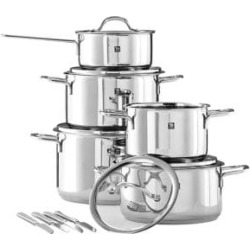 Batterie de cuisine de 10 pièces et ensemble de 4 couteaux à steak contemporains en prime Neo
