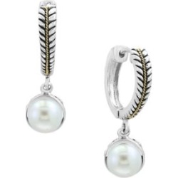 Pendants d'oreilles en argent sterling et en or jaune 18 K avec perle d'eau douce de culture