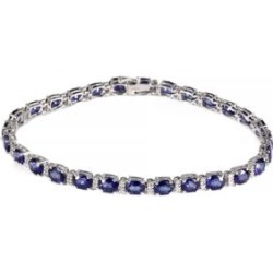 Bracelet En Or Blanc 14 K Avec Diamants 0,32 Ct Pt Et Saphir De Ceylan