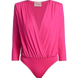 Andamane Women's Danielle Surplice Long-Sleeve Bodysuit - Fuchsia - Size Large