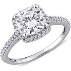 Bague de fiançailles en or blanc 14 ct avec halo de diamants 0,25 ct PT et moissanite taillée en coussin