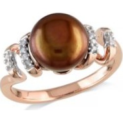 Bague torsadée en argent sterling plaqué rose avec diamants 0,05 ct PT et perle d'eau douce brune