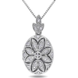 .10 CT Diamond and Sterling Silver Floral Locket Necklace