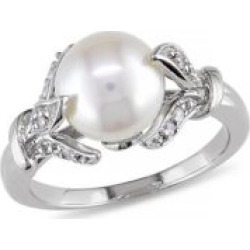 Bague avec feuilles en argent sterling avec diamants 0,1 ct PT et perle blanche