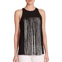 Zenith Two-Tone Fringed Check Tank Top