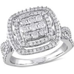 Bague de fiançailles à pourtour double en or blanc 10 ct avec diamant de 1 ct PT
