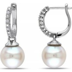 Pendants d'oreilles en argent sterling avec diamants 0,04 ct PT et perle blanche