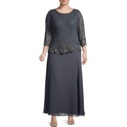 Plus Plus Embellished Asymmetrical Gown