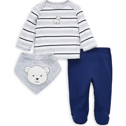 Baby Boy's 3-Piece Bear Cotton Lap Shoulder Shirt, Footed Pants & Bib Set