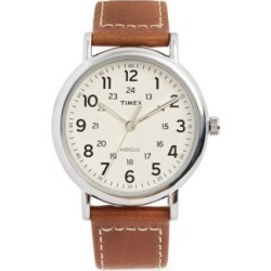 Montre analogique argentée à bracelet en cuir