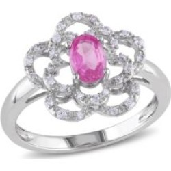 .167 CT Diamond TW And .625 TGW Pink Sapphire 14k White Gold Fashion Ring