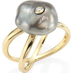 Mizuki Women's Diamond, 10MM Grey Baroque Tahitian Pearl & 14K Yellow Gold Crossover Ring - Gold Grey - Size 6