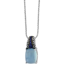 Collier à pendentif en argent sterling avec or jaune 18 ct, quartz calcédoine et saphirs