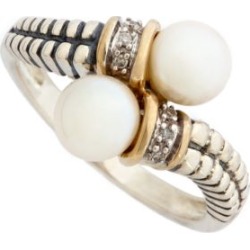 Bague en décalé en argent sterling et en or jaune 14 k avec perles d'eau douce de 6mm et diamants de