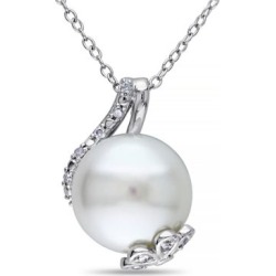 Collier en pétale en argent sterling avec diamants 0,10 ct PT et perle d'eau douce