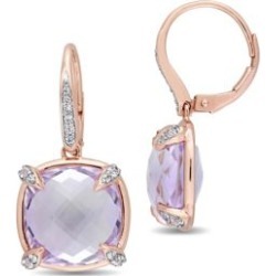 Boucles d'oreilles en or rose 14 ct avec Rose de France, saphir blanc et diamants de 0,07 ct PT