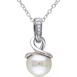 Collier à pendentif en argent sterling avec diamants 0,03 ct PT et perle d'eau douce